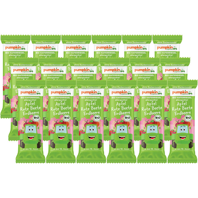 Pumpkin Organics BIO Haferriegel mit Apfel, Rote Beete & Erdbeere, 18er Pack