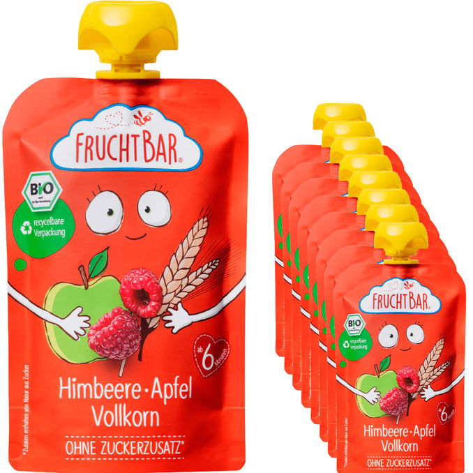 Fruchtbar BIO Fruchtpüree Himbeere, Apfel, Vollkorn, 8er Pack