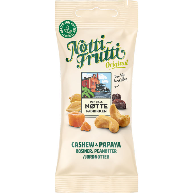Den Lille Nøttefabrikken Cashew, Papaija, Rusina & Maapähkinä Sekoitus