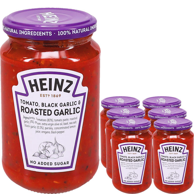 Heinz Tomatsauce Sort Hvidløg og Ristet Hvidløg 6-pak
