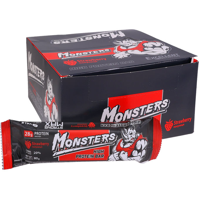 RIF Monsters Protein Barer Jordbær & Hvid Chokolade 20-pak
