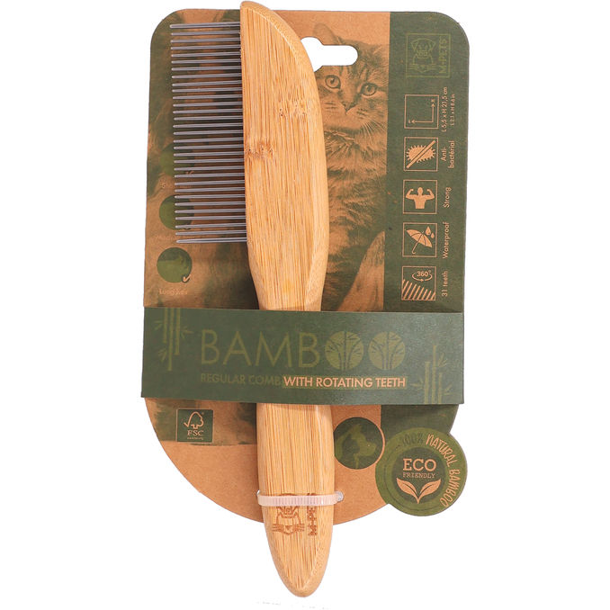 M-Pets Bamboo Regular Comb with Rotating Teeth