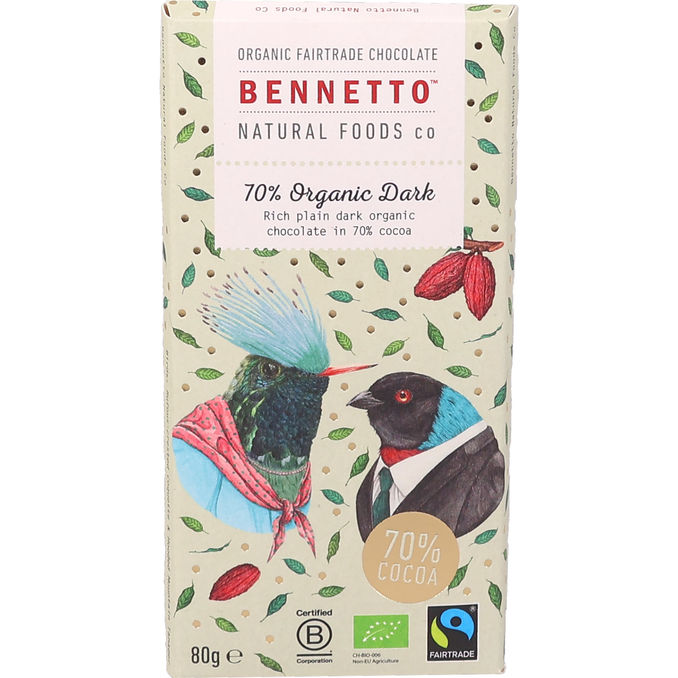 Bennetto Chokolade 70% Organic Dark 80 g