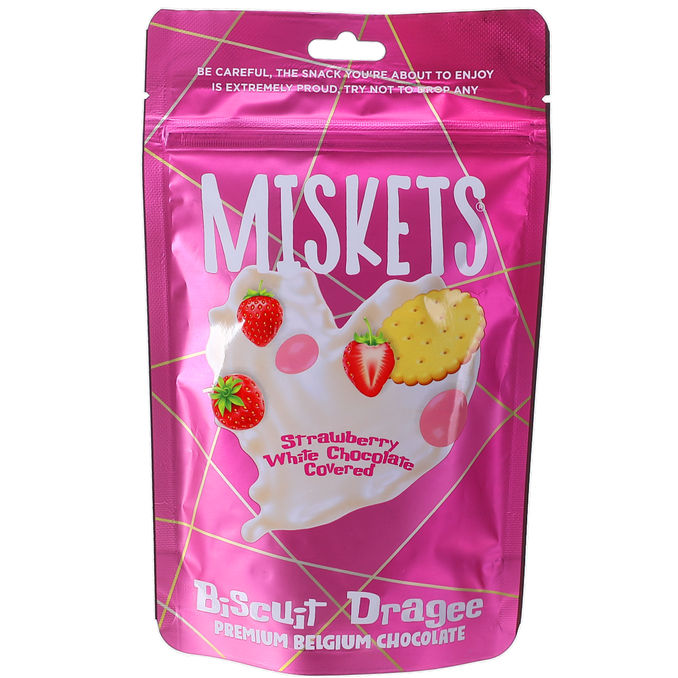 Miskets Strawberry White Chocolate Covered Biscuit Dragee