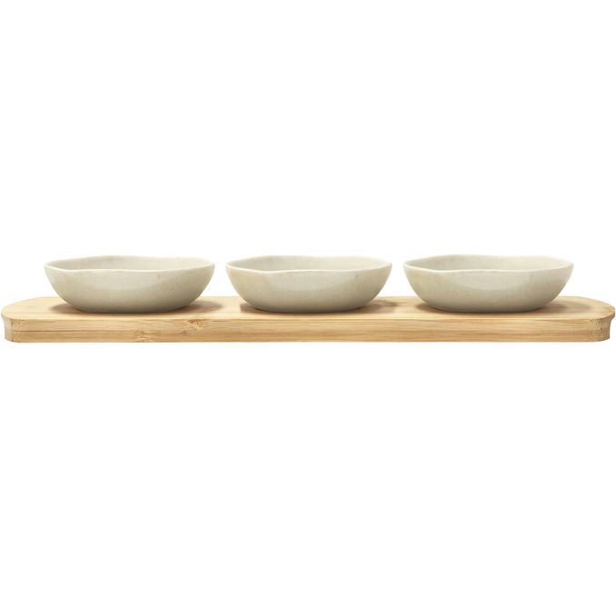 Villa Collection Bambusbakke med 3 skåle Shoku 32 x 10 cm Soft Beige
